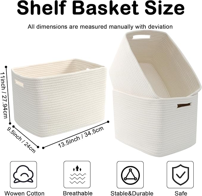 3 Pack Woven Storage Baskets for Shelves, 13.5"×11"×9.5"Organizing Bins - Image 2
