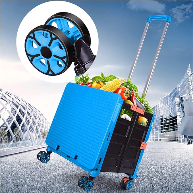 Foldable Utility Cart Folding Portable Rolling Crate Handcart Shopping Trolley - Image 9