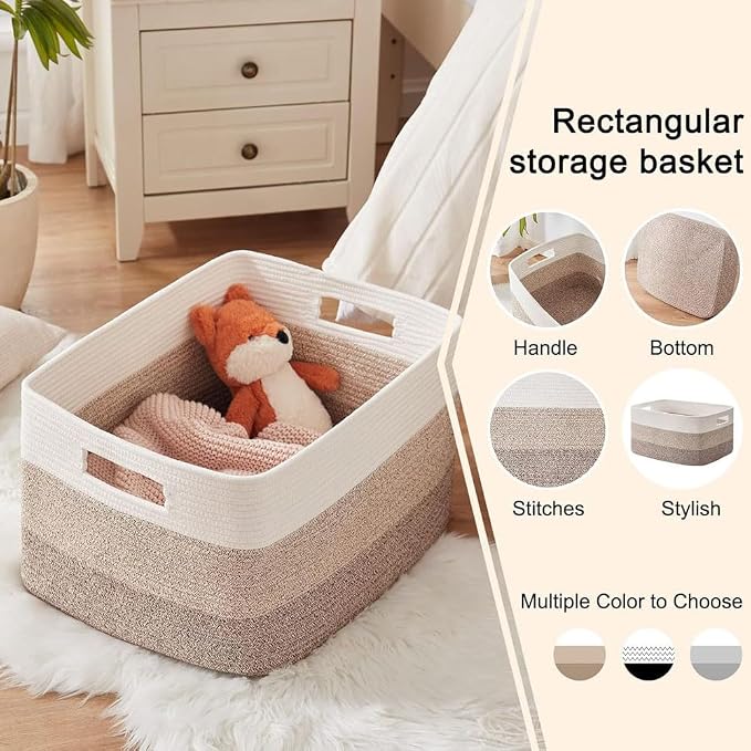 Large Woven Basket, Qtopun Cotton Rope Storage Organizer - Image 3