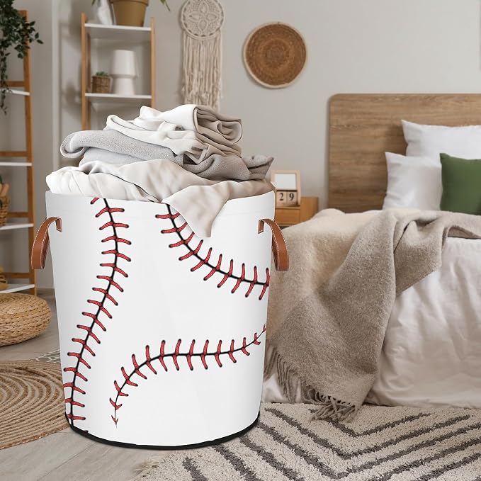 Baseball Texture Laundry Hamper Waterproof Collapsible Basket - Image 2