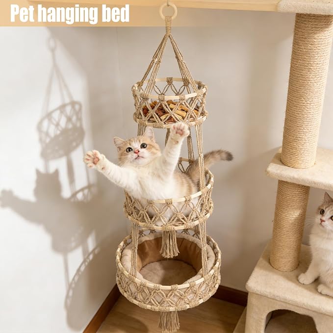 3 Tier Hanging Fruit Baskets for Kitchen, Macrame Plant Hanger Cotton Rope - Image 5