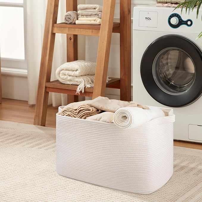 108L Extra Large Blanket Basket, 24.8" x 16.2" x 16.2" Rectangle Woven Storage - Image 4