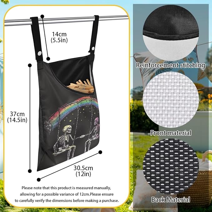 Rainbow Skeleton Clothes Pin Hanging Bag Clothespin Storage Bag Portable Clip - Image 6