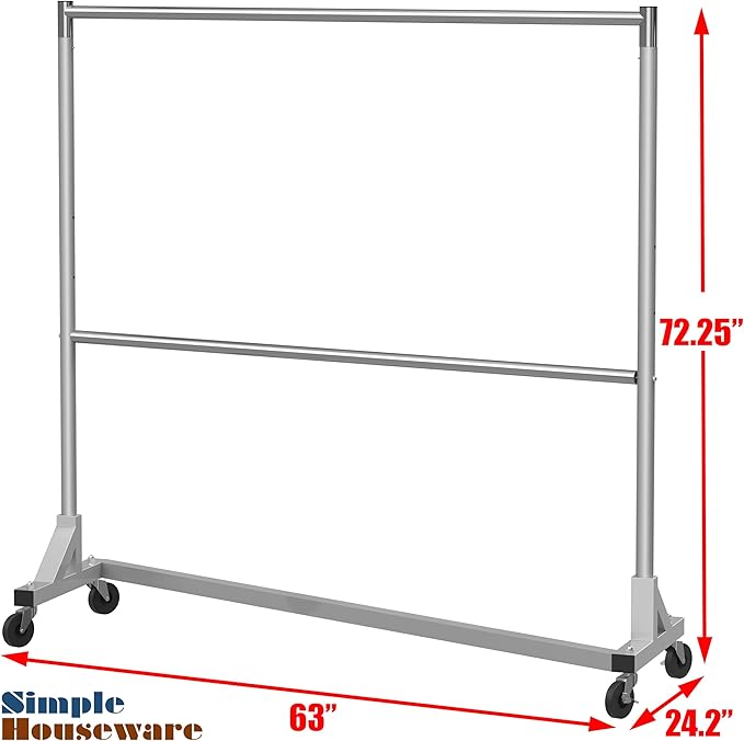 Simple Houseware Commercial Grade Z-Base Double Rod Garment Rack, 600lb Load - Image 9