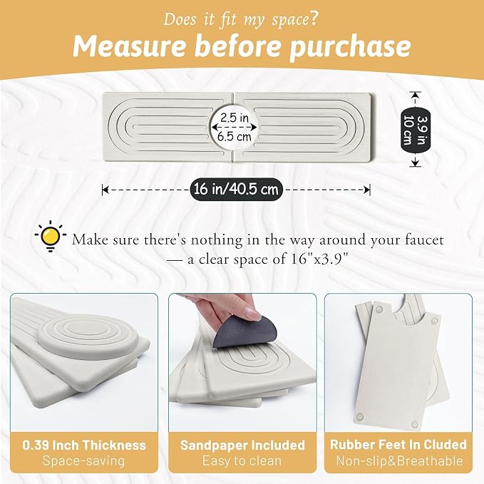 Quick Dry Stone Sink Splash Guard, Instant Drying Stone Tray - Image 2