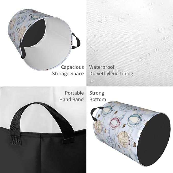 Watercolor Hot Air Balloons And Clouds Laundry Hamper Bag - Image 3