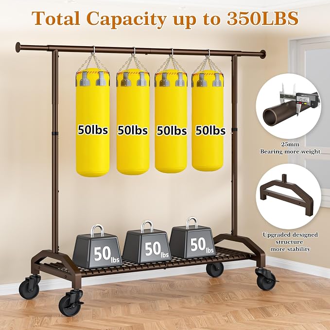 Heavy Duty Clothes Rack for Hanging Clothes Extendable Rolling Clothing Rack - Image 4