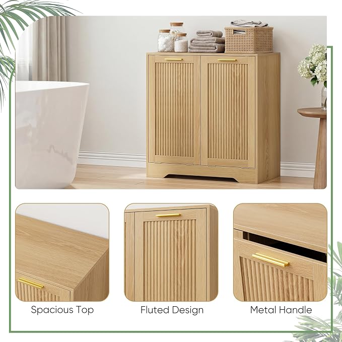 Smuxee Double Tilt Out Laundry Hamper Cabinet, Hidden Laundry Cabinet - Image 4