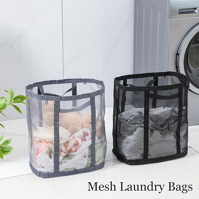 2 pcs Mesh Bag with Handles, Collapsible Laundry Basket, Foldable Laundry Bag - Image 6
