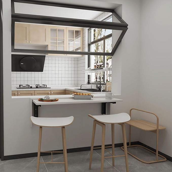 Folding Table with Metal Stand Laundry Room Wooden Wall Mounted Table - Image 3