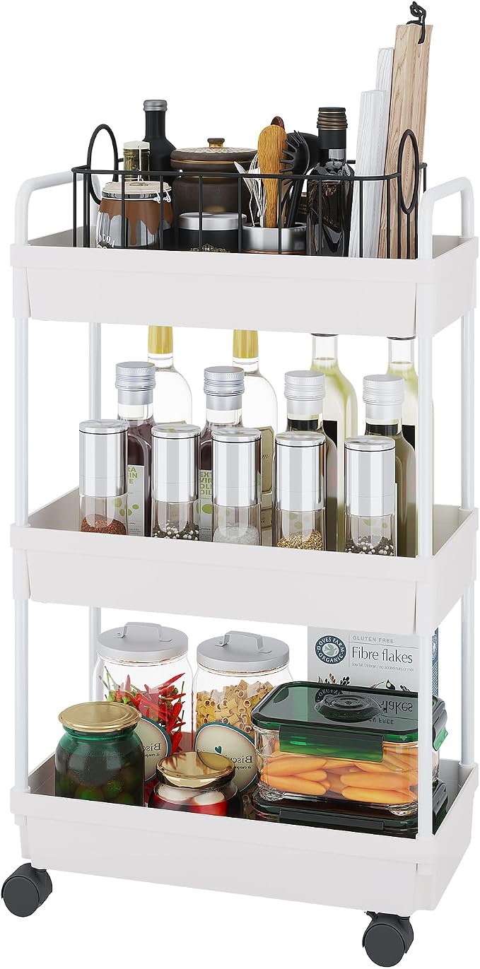 Buzowruil Rolling Storage Cart 3 Tier Organizer Mobile Shelving Unit Storage - Image 2