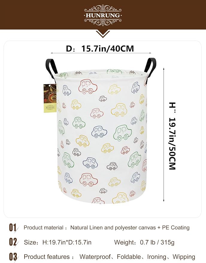 HUNRUNG Laundry Hamper, Large Canvas Fabric Lightweight Storage Basket Toy - Image 2
