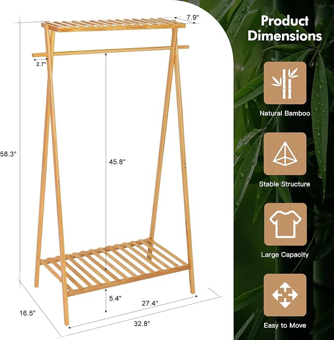 Bamboo Clothing Garment Rack - Image 5