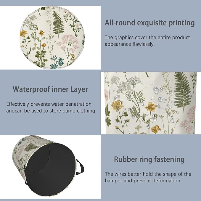 Wildflowers Herb Laundry Basket, Plants Botanical Oxford Cloth Laundry Hamper - Image 5
