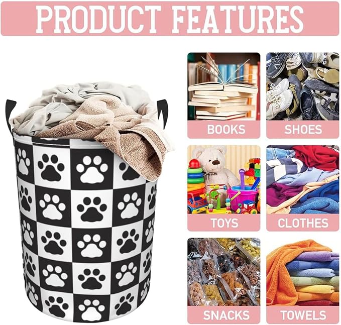 Black And White Dog Paws Laundry Hamper Bag - Image 8