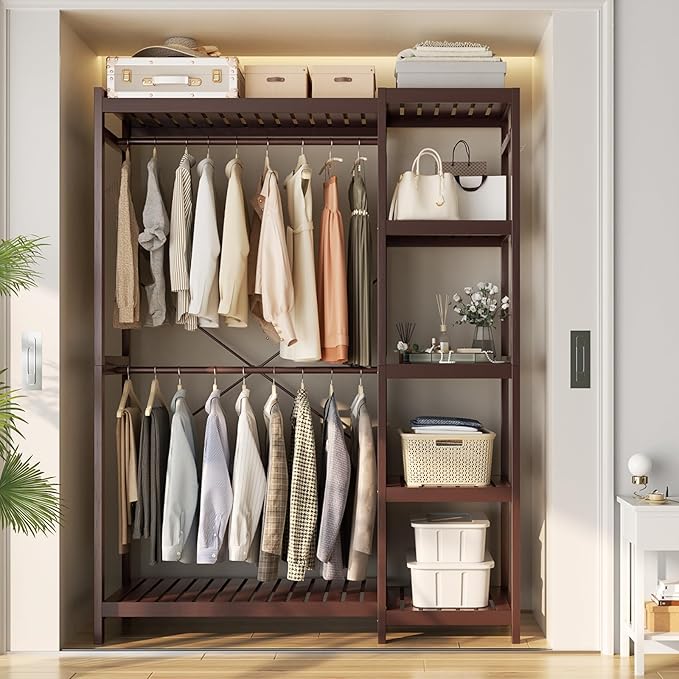 Homykic Closet System Set of 2, Bamboo Clothing Rack - Image 2