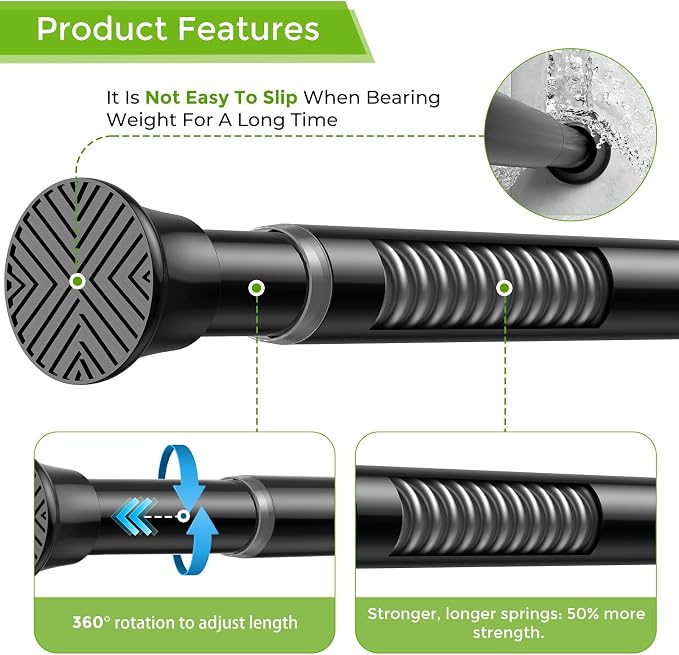 2Pack Curtain Rods for Windows 30-63Inch Black Tension Rod Adjustable Curtain - Image 4