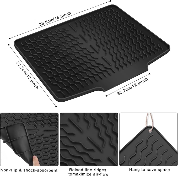 Silicone Dish Drying Mat with Drain Lip 16" x 13" Dish Drying Pad, Drain Mats - Image 2