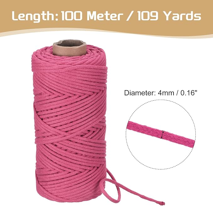 Rebower Macrame Cord 4mm x 109 Yard, Natural Cotton Macrame Rope Twisted - Image 2
