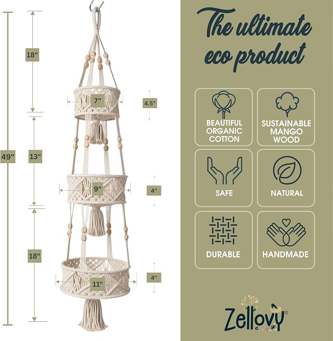 3 Tier Hanging Fruit Basket for Kitchen, Macrame Fruit Hanger, Macrame Hanging - Image 4