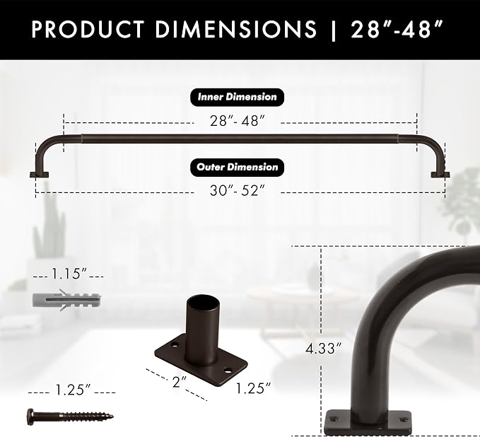 Meriville 1-Inch Diameter Wrap Around Blackout Curtain Rod, 28-Inch to 48-Inch - Image 2