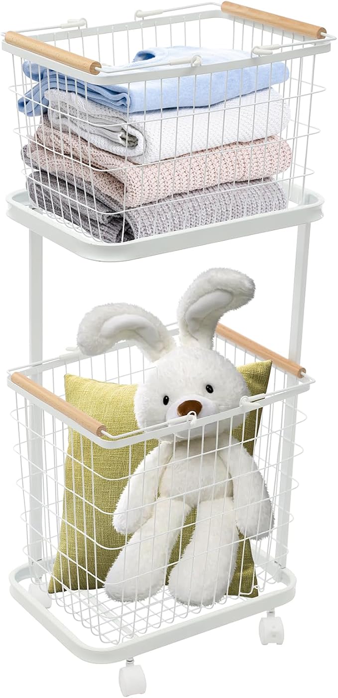 2-tier Laundry Basket, Wire Laundry Cart by Lemoeyes
