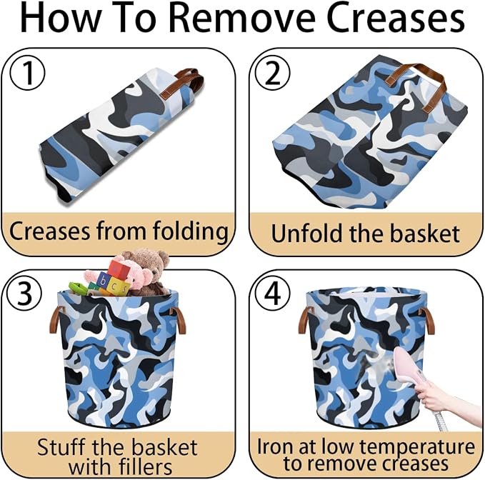 Blue Camo Laundry Hamper Waterproof Collapsible Basket - Image 6