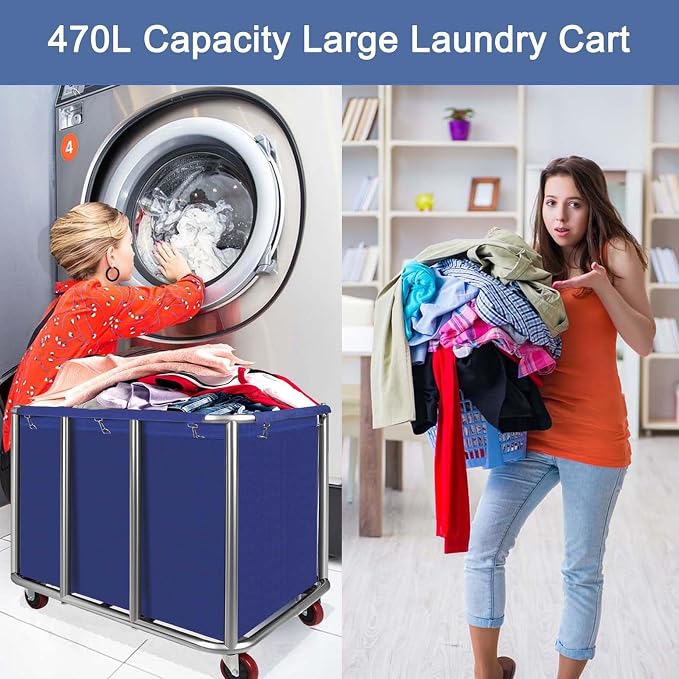 Commercial Laundry Cart with Wheels, 470L Industrial Rolling Laundry Basket - Image 3