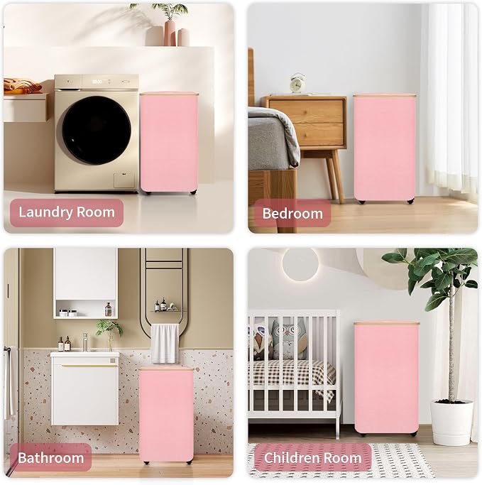 100L Pink Laundry Hamper on Wheels, Large Laundry Hamper - Image 7
