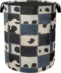 Denim Patchwork Cow Print Large Clothes Hamper Bag by Gearsly
