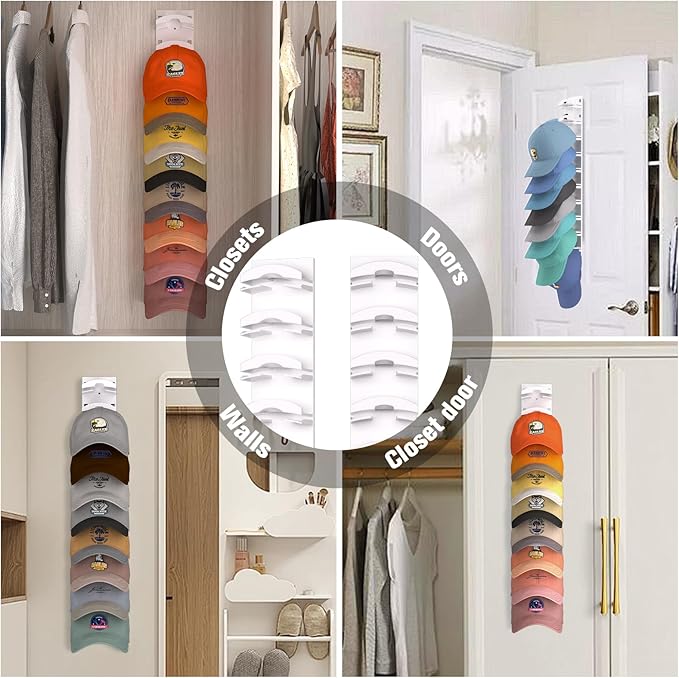 Hat Organizer for Baseball Caps 4Pack, Hat Rack for Wall - Image 7