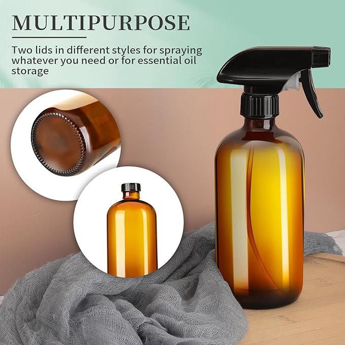 16oz Amber Glass Spray Bottles, 2 Pack Glass Spray Bottles Refillable Empty - Image 6