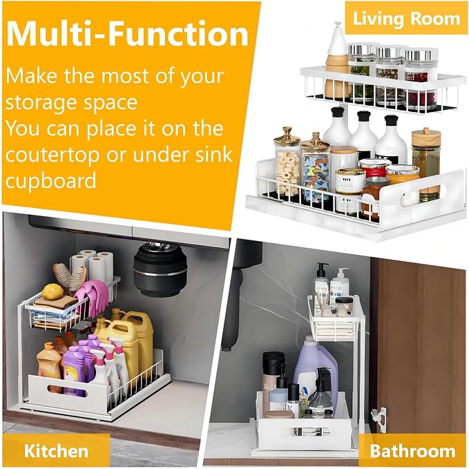 Under Sink Organizers and Storage 2 Tier Slide Out Kitchen Cabinet Organizer - Image 5