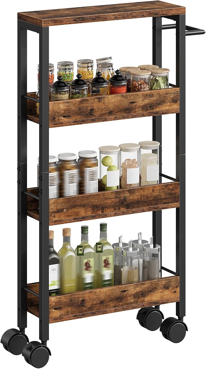 4-Tier Slim Storage Cart, 5.1'' Kitchen Serving Trolley, Slim Rolling Cart - Image 8