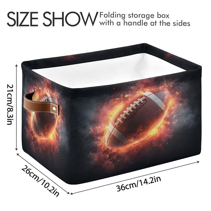 Burning Football Ball Dark Rectangular Storage Bin Basket - Image 3