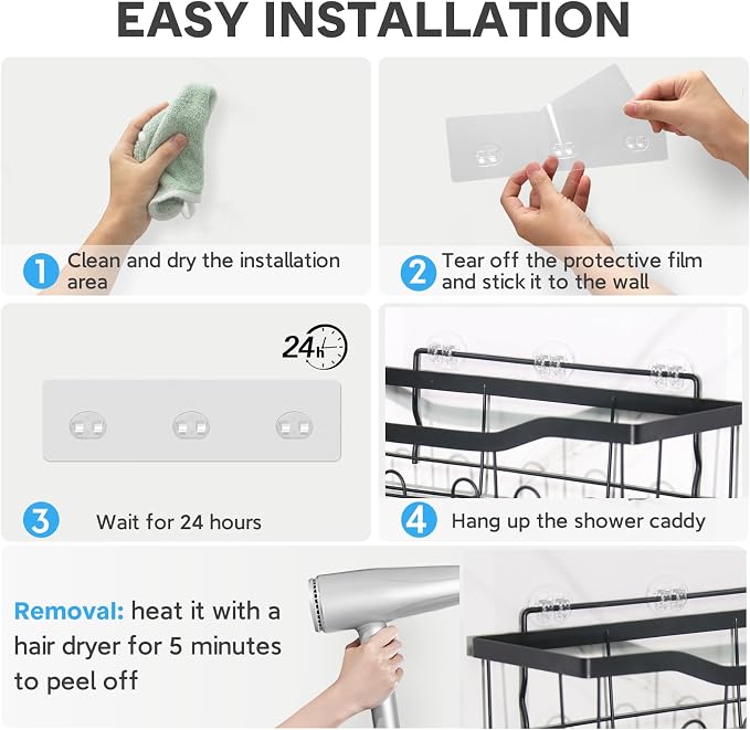 Lsnisni 14 Pack Shower Caddy Adhesive Replacement, Strong Adhesive Hooks - Image 5