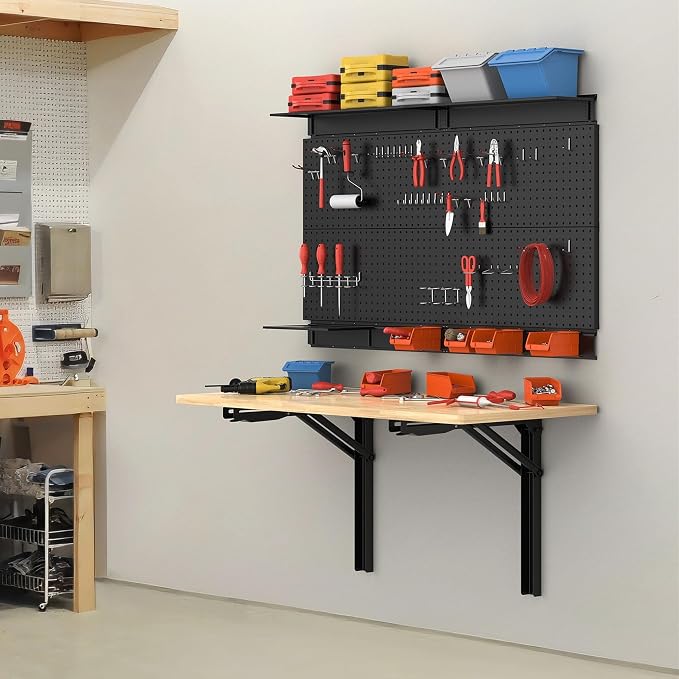 TORACK Heavy Duty Wall Mounted Folding Workbench, Space-Saving Collapsible Wall - Image 2