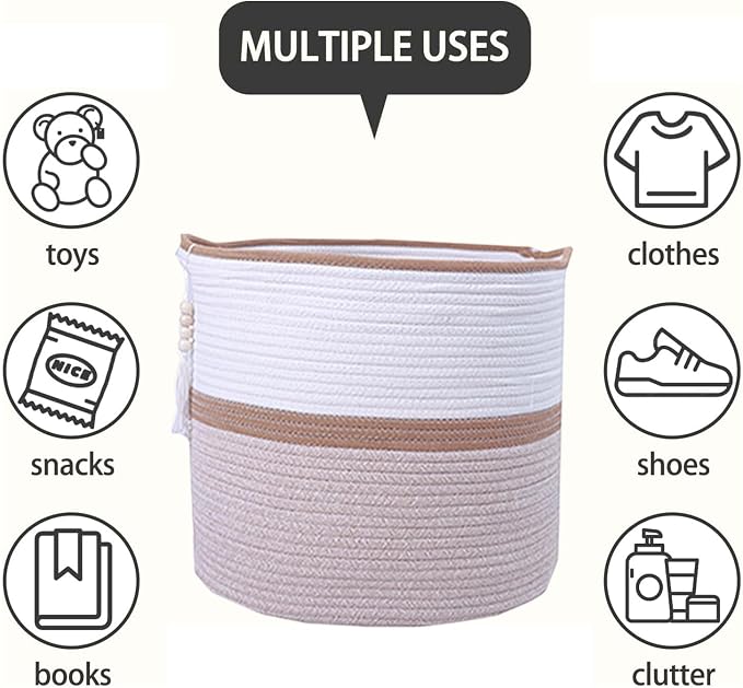 Large Woven Rope Laundry Hamper, Cotton Rope Storage Basket - Image 5