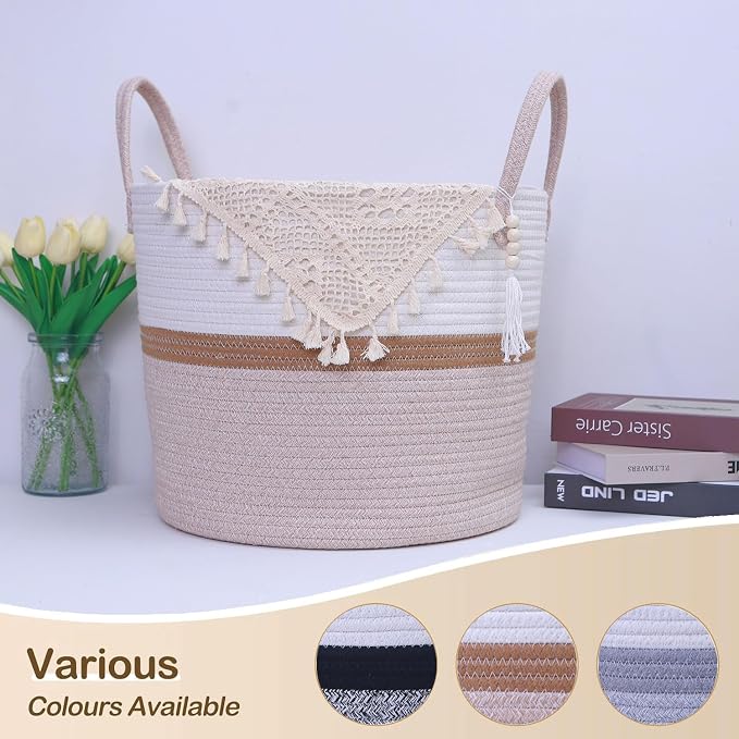 Woven Storage Basket with Handle, Nursery Hamper in Baby Nursery&Bathroom - Image 4