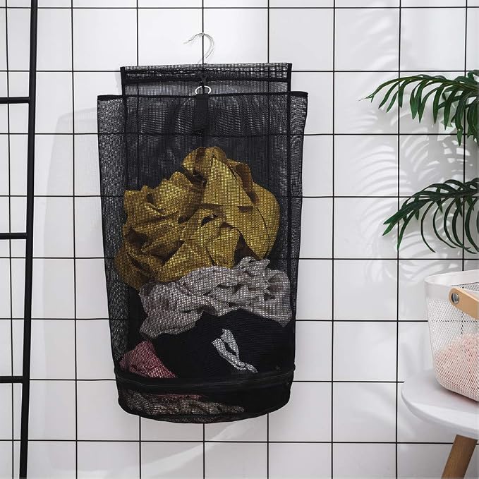 ALYER Hanging Semi Round Storage Mesh Bag, Collapsible Laundry Hamper Basket - Image 6
