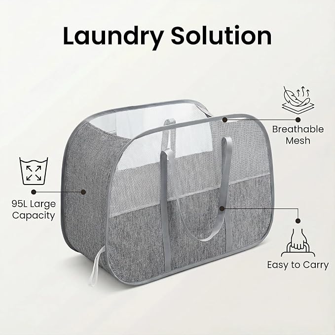 Large Collapsible Laundry Hamper, Breathable Mesh Design, Sturdy Steel Frame - Image 2