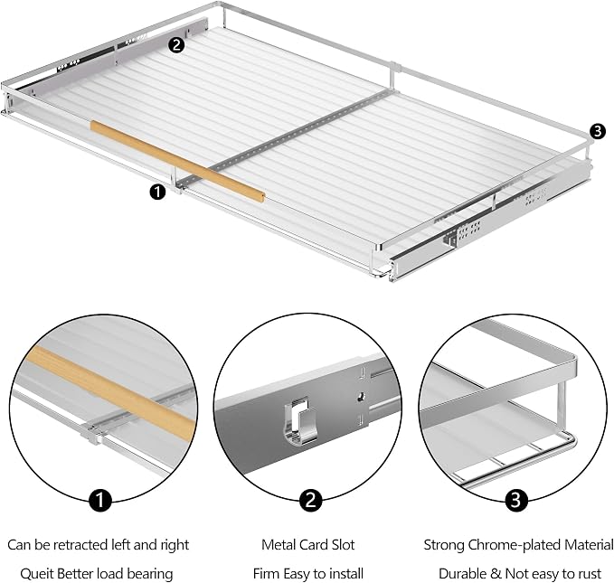 SANNO Pull Out Cabinet Organizer, Pantry Drawer Slide Out Basket Expandable - Image 8