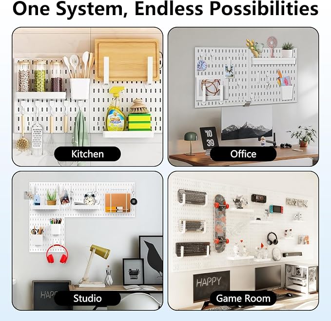 White Pegboard Combination Kit, Wall Organizer Pegboard, Modular Hanging - Image 3