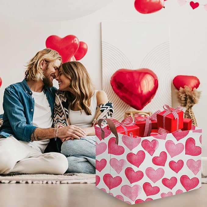 Rectangular Pink Valentine's Day Gift Basket, Love Heart Room Decor - Image 3