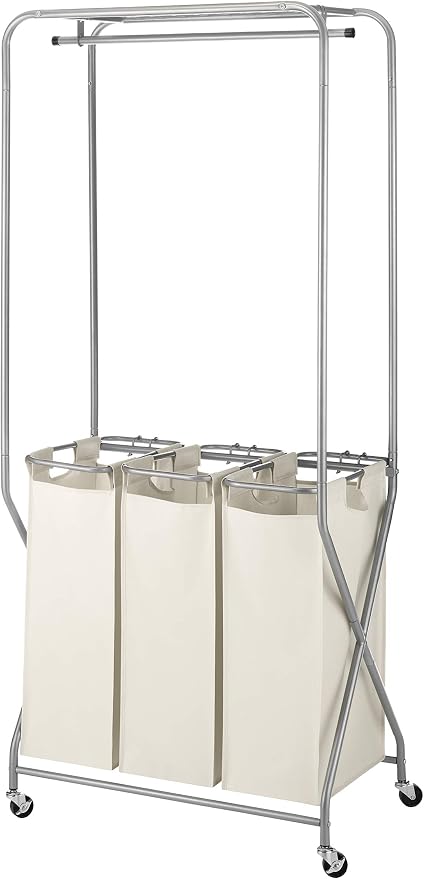 Whitmor Garment Rack Removable Bags-Tan, Triple SORTER Laundry Center by Whitmor