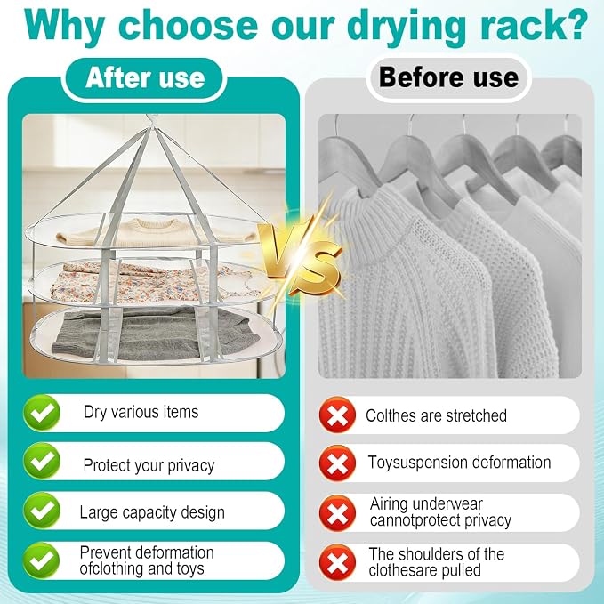 3-Tier Folding Mesh Clothes Drying Rack, Hanging Sweater Dryer - Image 4