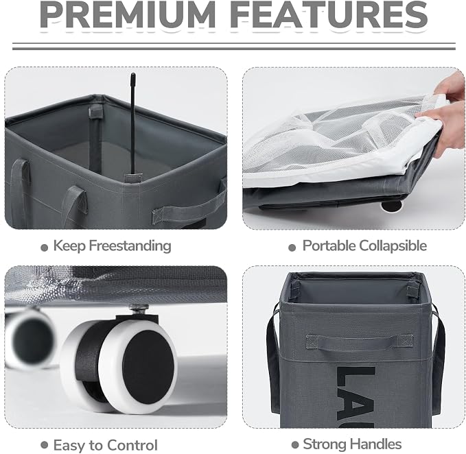 CHICVITA 2-Pack Hamper with Wheels, 75L Large Laundry Baskets with Removable - Image 2