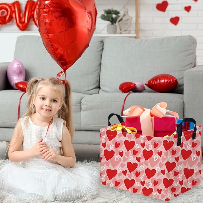 Rectangular Pink Valentine's Day Gift Basket, nursery basket, kids toy storage - Image 2