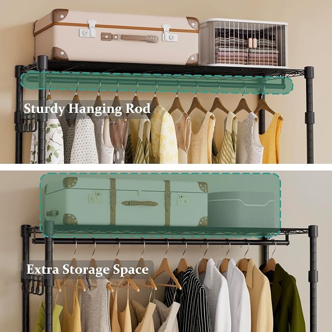 Heavy Duty Rolling Garment Rack, 3 Tiers Wire Shelves Adjustable Freestanding - Image 5