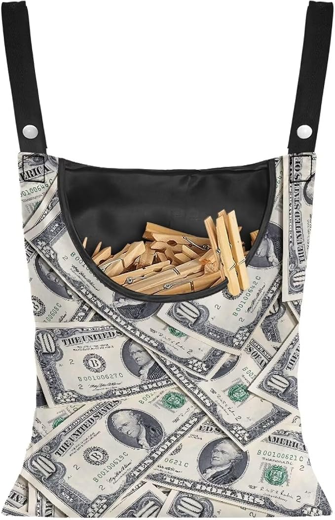 Dollar Print Clothespin Storage Hanger Bag Laundry Clothespin Bag, Clothespin by LJMKZJN